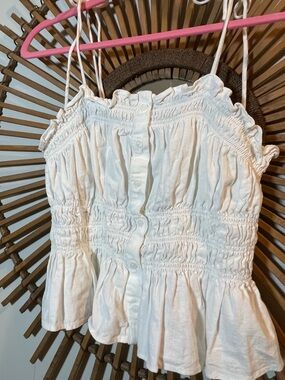 Universal Thread Women's White Smocked Button-Front Camisole Tie Tank Peasanr